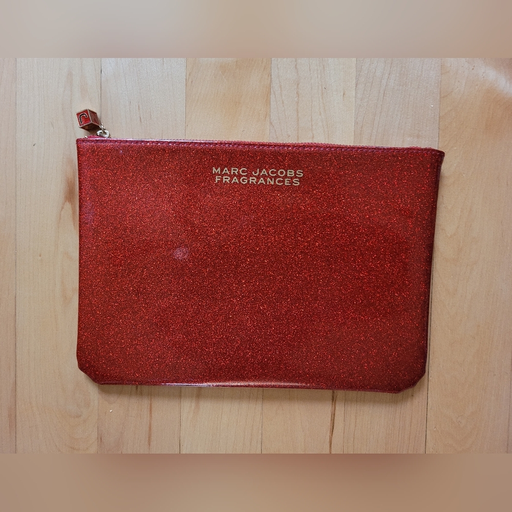 Marc Jacobs Fragrances Red Metallic Makeup Cosmetic Toiletry Travel Bag Pouch